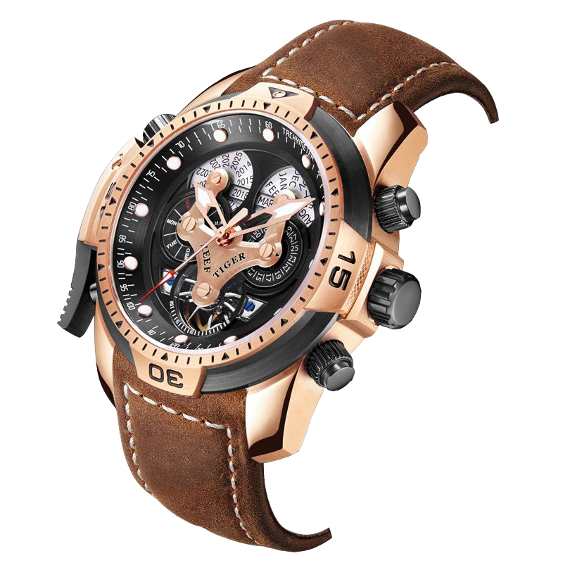 Best Reef Tiger Men's Aurora Concept Rose Gold Luxury Automatic Sport Watch image 13