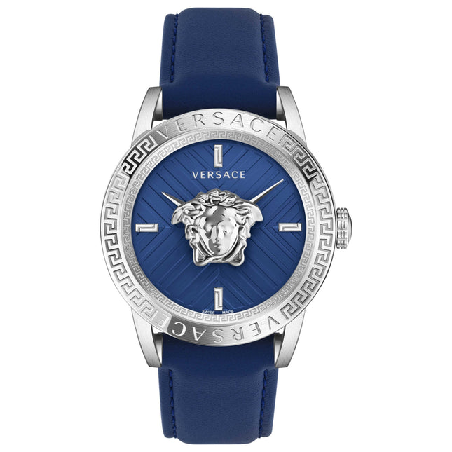 Versace Men's V-Code 43mm Blue Leather Watch image 0