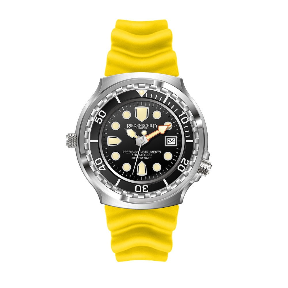 RIEDENSCHILD PRECISION INSRUMENTS GERMANY Divers Taucheruhr 1000m Helium Valve Watch Yellow image 1