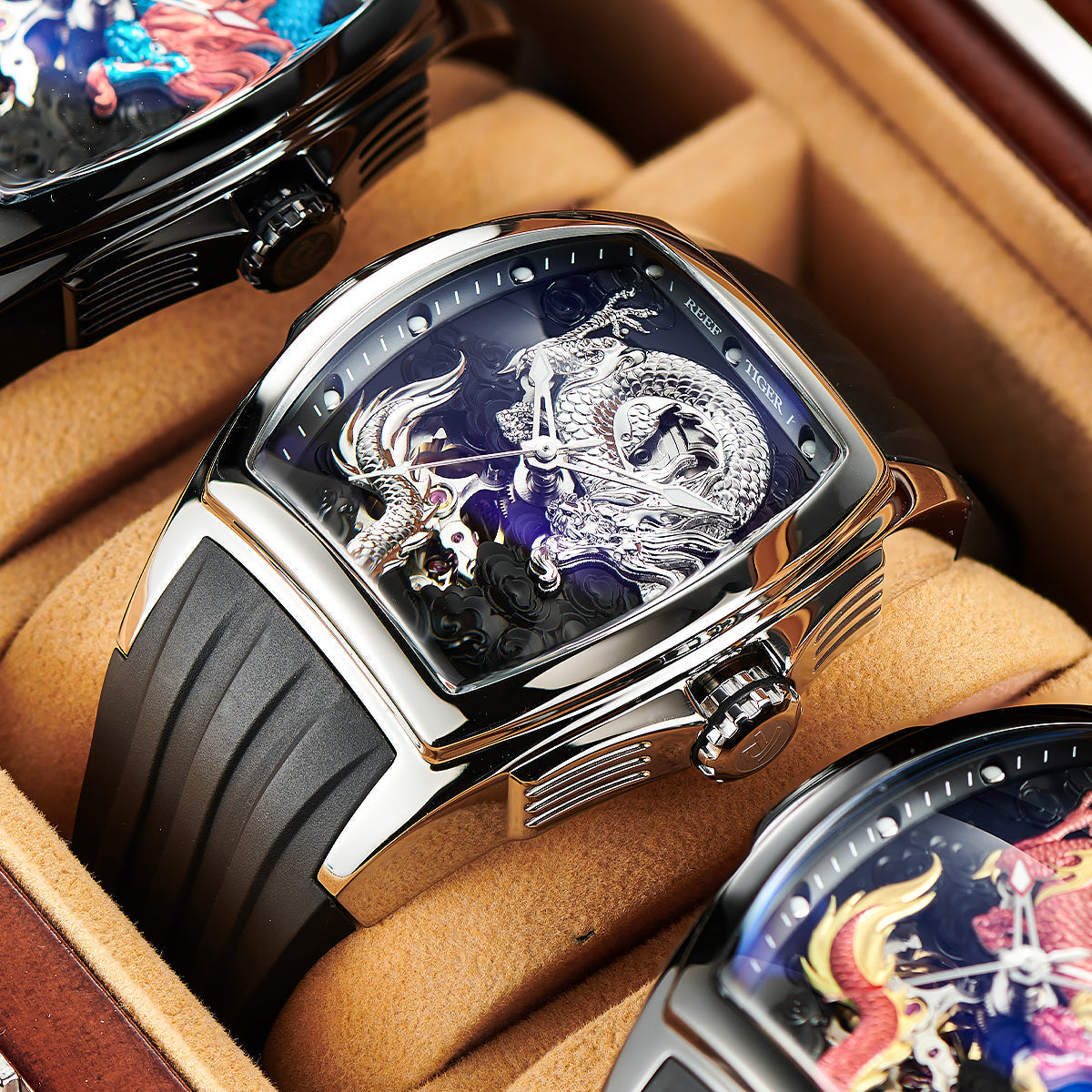 Reef Tiger Men's Aurora Chinese Dragon Skeleton Automatic Watch image 2