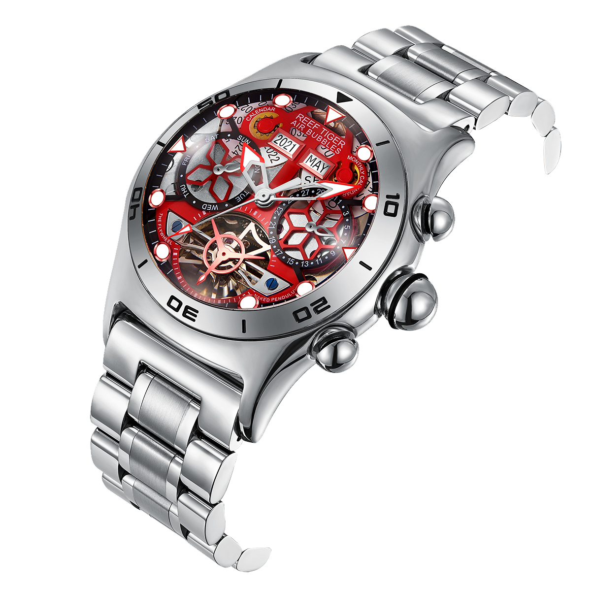 Reef Tiger Men's Aurora Air Bubbles Automatic Mechanical Skeleton Watch image 5