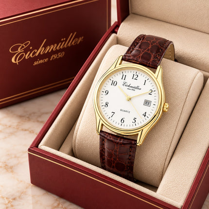 **EICHMULLER** since 1950 Germany Women's Classic 34mm Easy Read Date Watch Gold