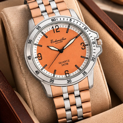**EICHMULLER** since 1950 Germany Men's 44mm Lotus Two Toned Watch Orange