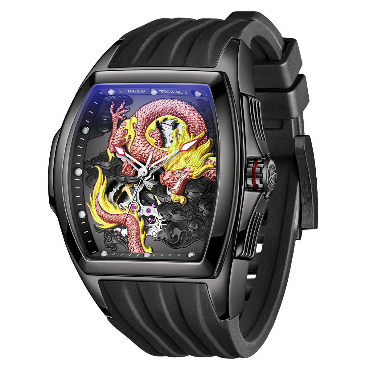 Reef Tiger Men's Aurora Chinese Dragon Skeleton Automatic Watch image 1