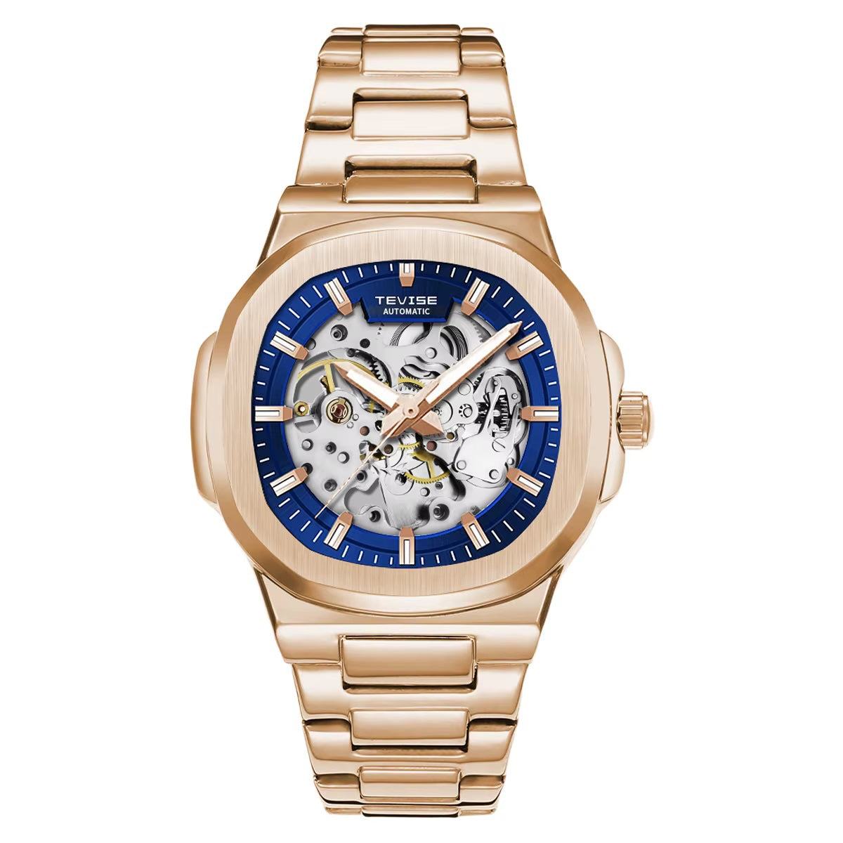 TEVISE El Ninio Skeleton Automatic Watch Rose Gold/Blue image 0