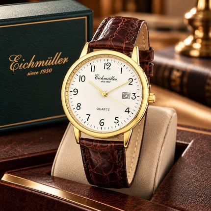 **EICHMULLER** since 1950 Germany Men's Classic 38mm Easy Read Date Watch Croco Brown