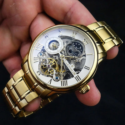 THOMAS EARNSHAW LONGITUDE DUAL TIME AUTOMATIC INGOT GOLD