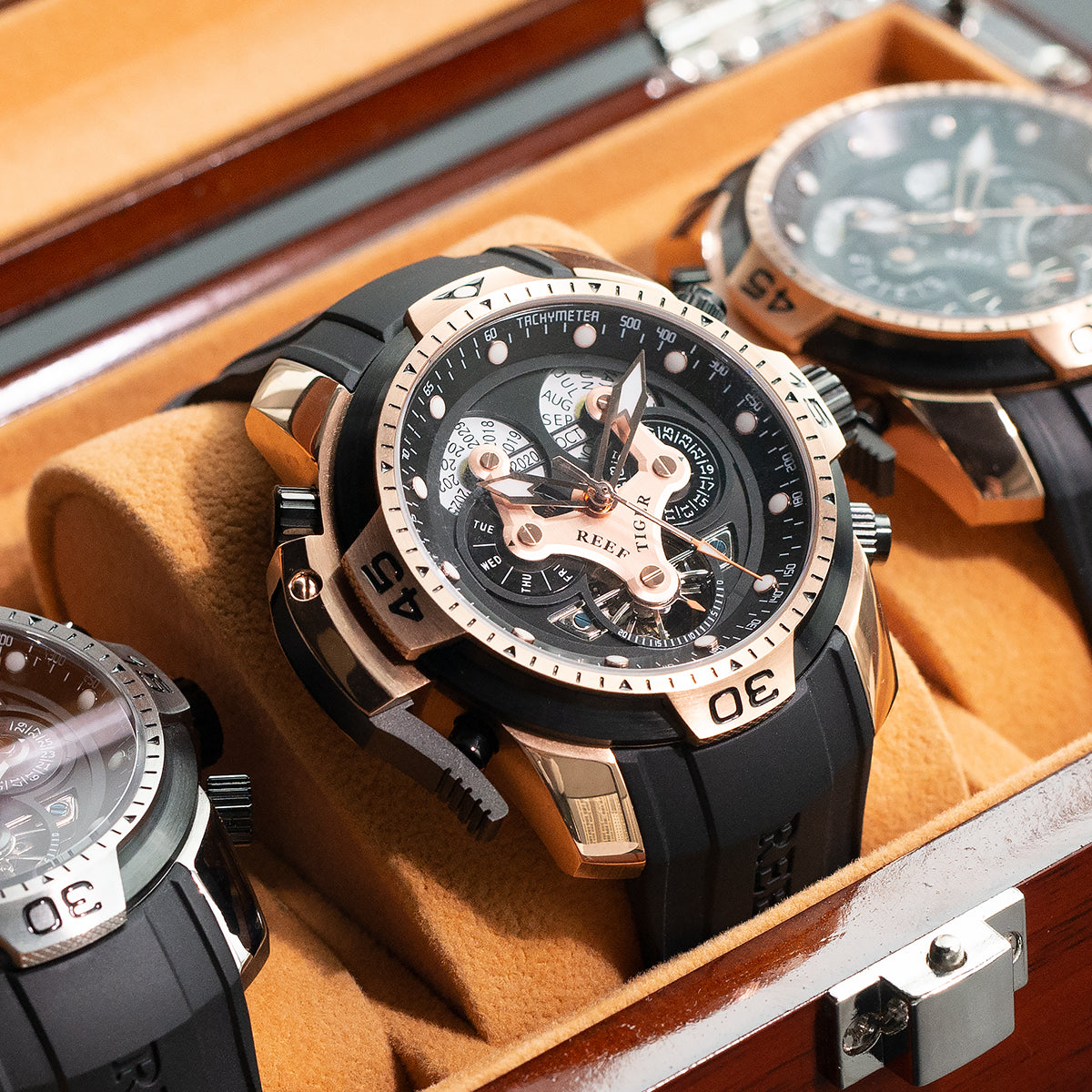 Best Reef Tiger Men's Aurora Concept Rose Gold Luxury Automatic Sport Watch image 8