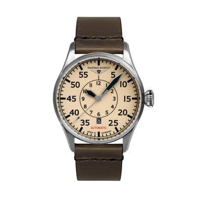BAUHAUS AVIATION Men's Flight Control Automatic Night-Glow Leather Strap Watch 27565 image 0