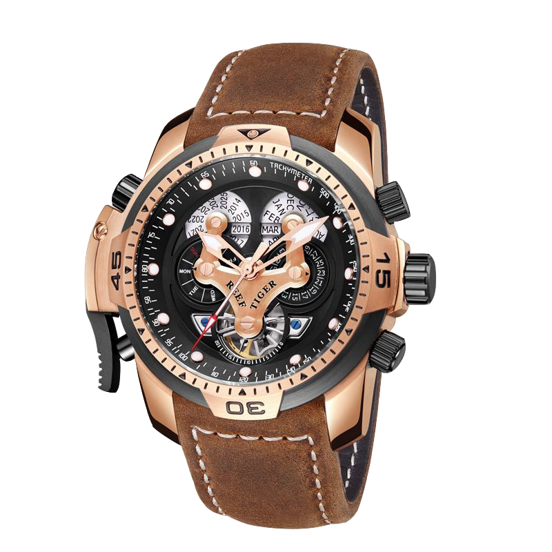 Best Reef Tiger Men's Aurora Concept Rose Gold Luxury Automatic Sport Watch image 10