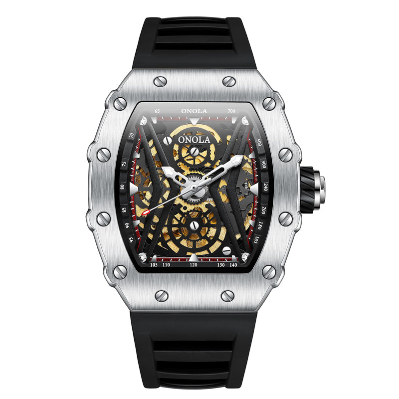 ONOLA Rhythm Automatic Mechanical Watch - Silver / Black image