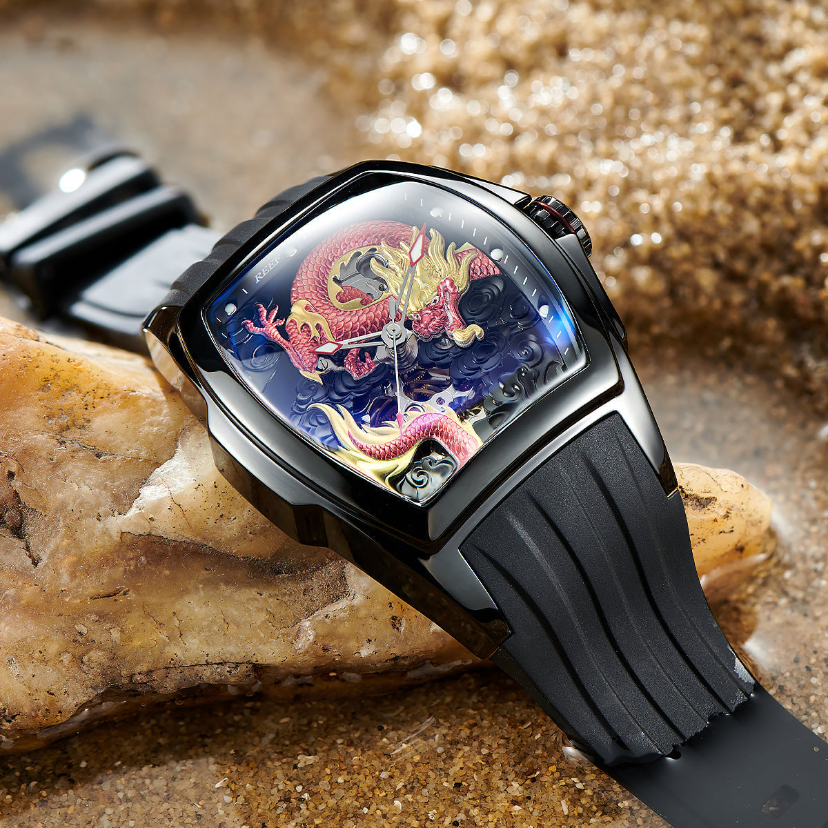 Reef Tiger Men's Aurora Chinese Dragon Skeleton Automatic Watch image 5