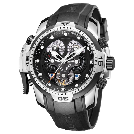 Reef Tiger Men's Aurora Concept Skeleton Automatic Mechanical Watch - Rubber image