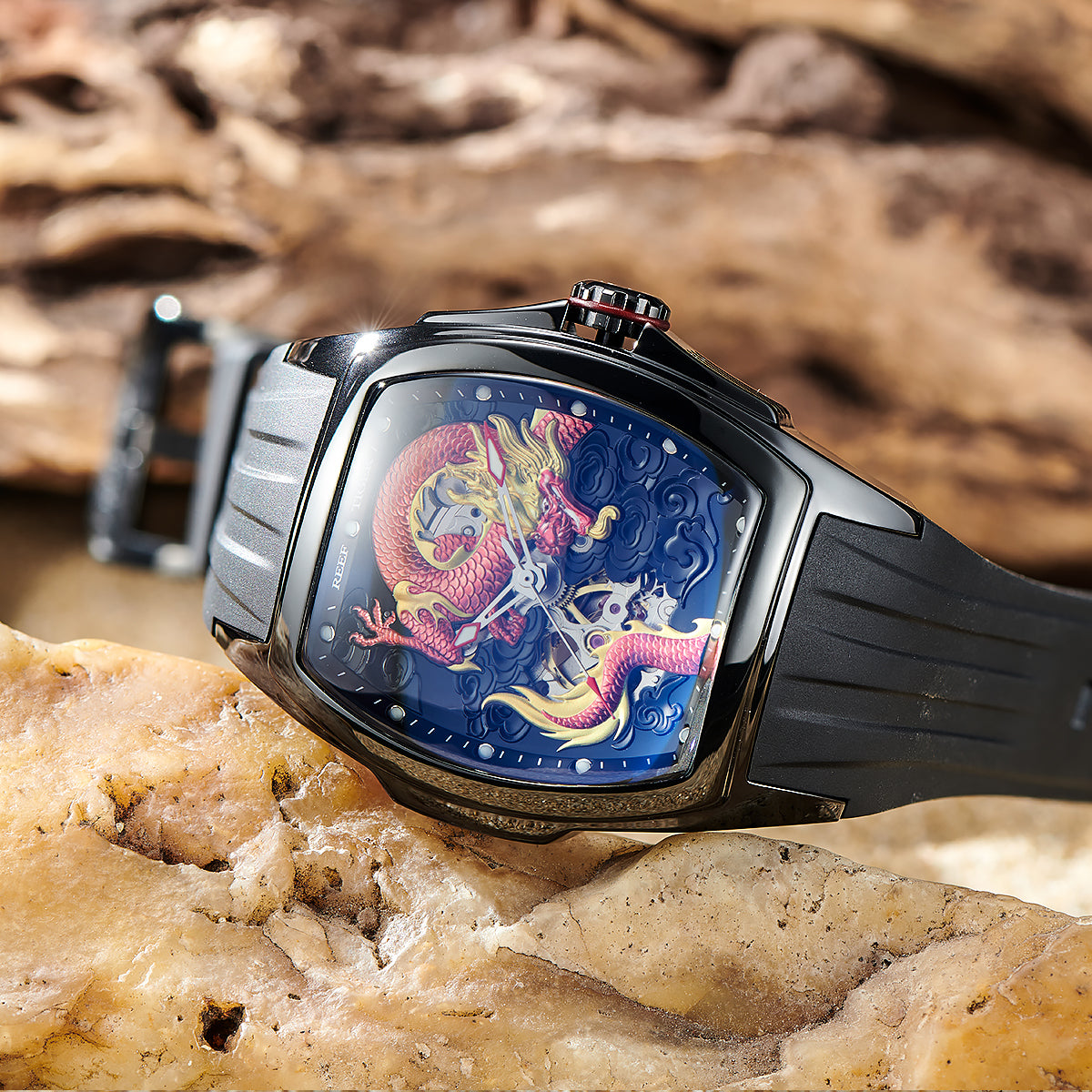 Reef Tiger Men's Aurora Chinese Dragon Skeleton Automatic Watch image 3