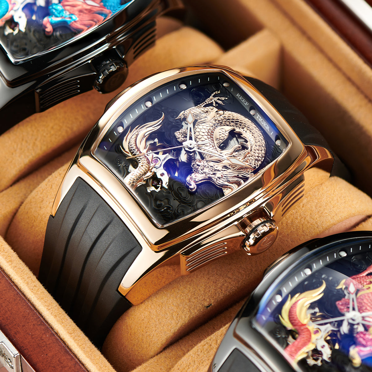 Reef Tiger Men's Aurora Chinese Dragon Skeleton Automatic Watch image 2