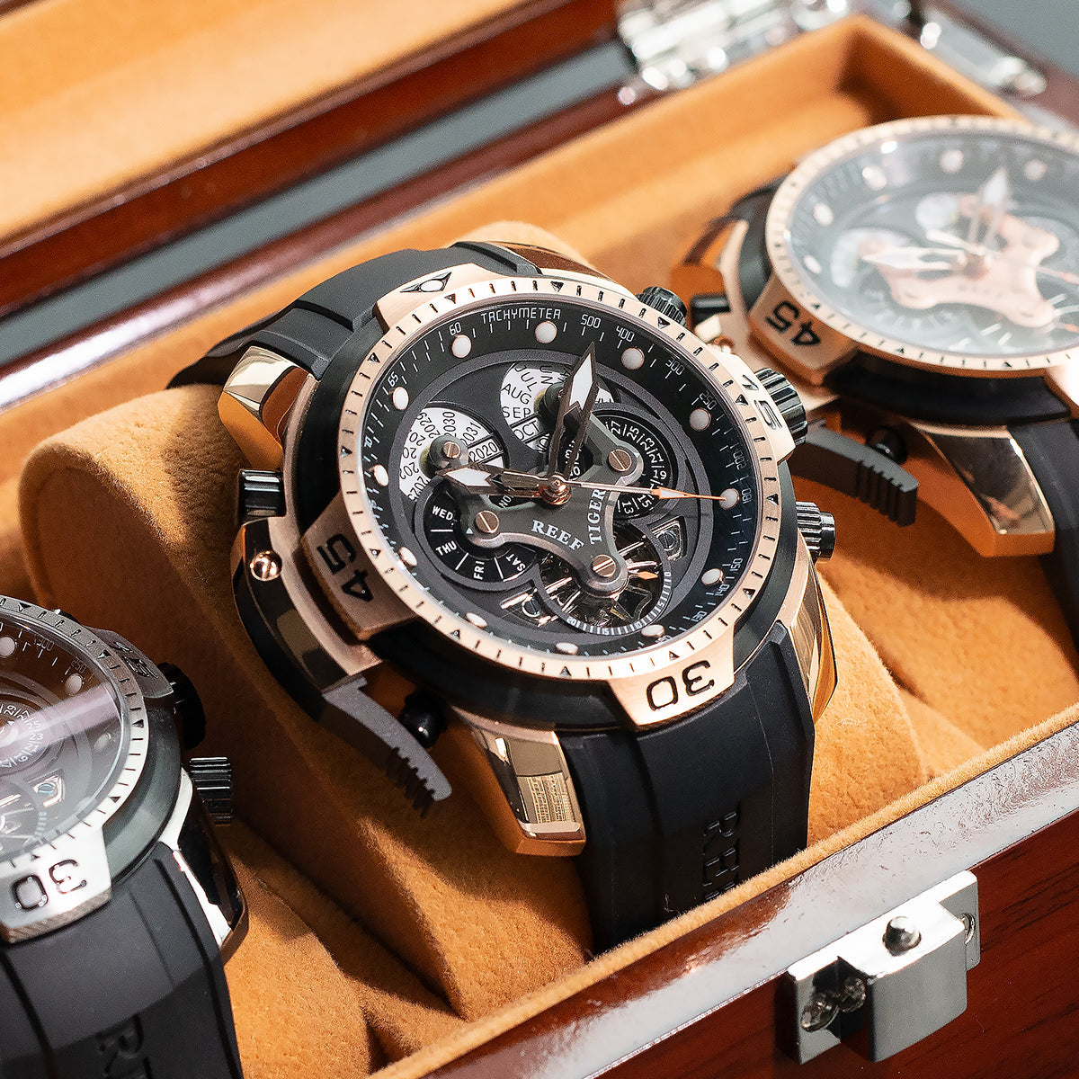 Reef Tiger Luxury Men's Aurora Concept Rose Gold Military Automatic Sport Watch image 7