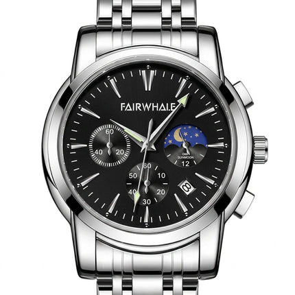 Mark FAIRWHALE FW-5630 LUNARYS - Men’s Moon Phase Watch with Auto Date & Stainless Steel Strap