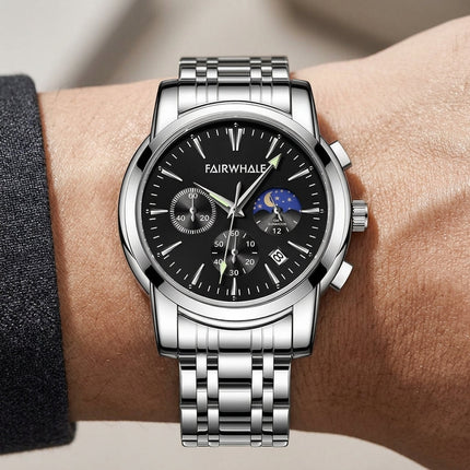 Mark FAIRWHALE FW-5630 LUNARYS - Men’s Moon Phase Watch with Auto Date & Stainless Steel Strap