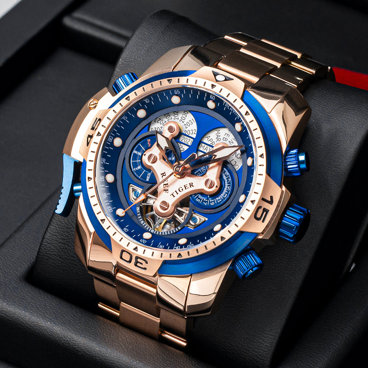 Reef Tiger Aurora Concept Luxury Skeleton Men's Automatic Rose Gold Watches for Men image 2