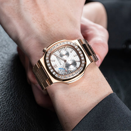 Reef Tiger Men's Peak 44mm Square Crystal Bezel Automatic Watch RGA2019 Rose Gold/White image 10