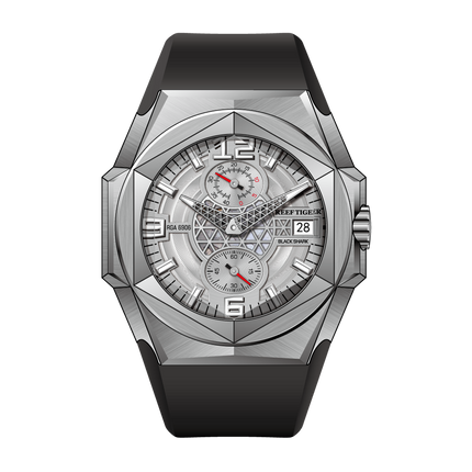 Reef Tiger Men's Black Shark Traveler Multifunctional Automatic Mechanical Dive Watch RGA6906 Silver/Black image 0