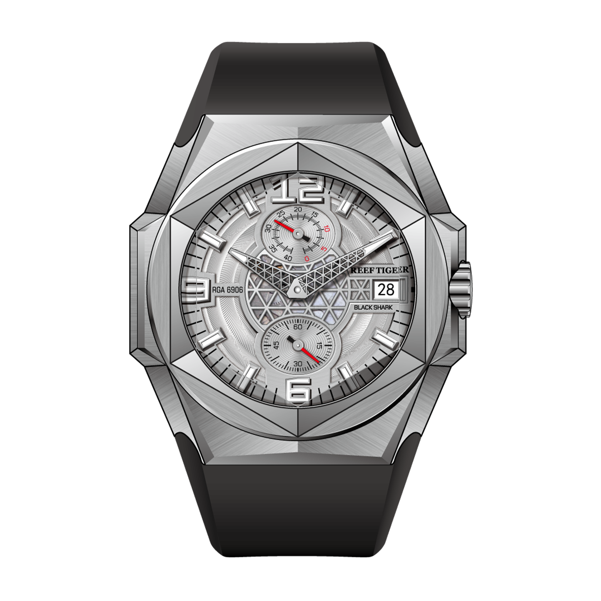 Reef Tiger Men's Black Shark Traveler Multifunctional Automatic Mechanical Dive Watch RGA6906 Silver/Black image 0