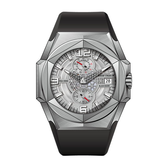 Reef Tiger Men's Black Shark Traveler Multifunctional Automatic Mechanical Dive Watch RGA6906 Silver/Black image 0