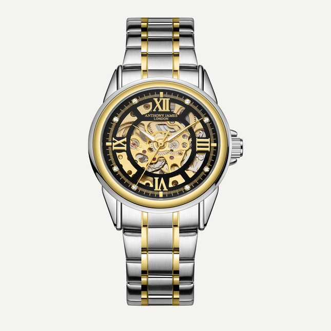 Skeleton Automatic Two Tone Gold & Steel Mens Watch image 0