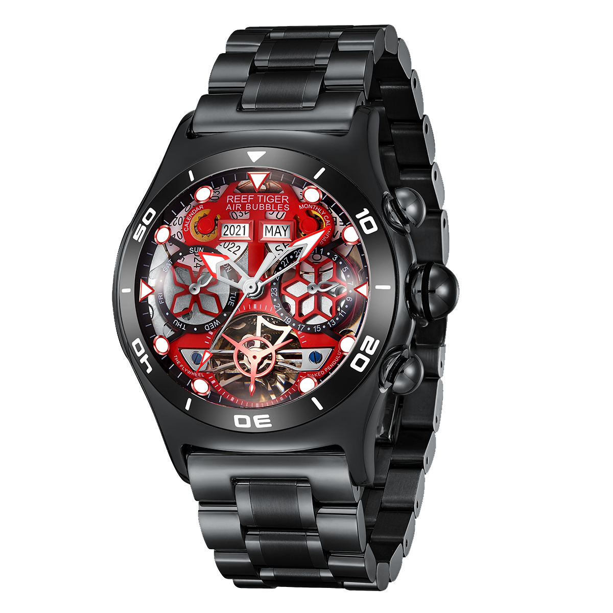 Reef Tiger Men's Aurora Air Bubbles Automatic Mechanical Skeleton Watch - Steel image
