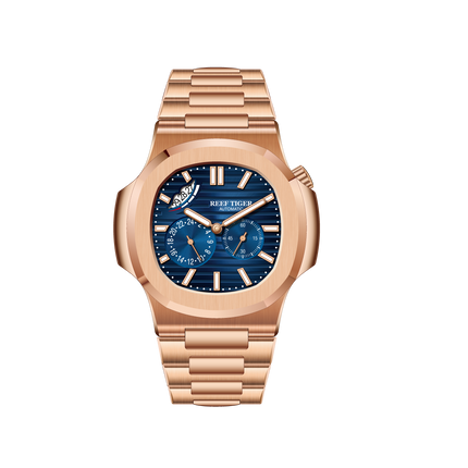 Reef Tiger Men's Peak 44mm Square Crystal Bezel Automatic Watch RGA2019 Rose Gold/Blue image 12