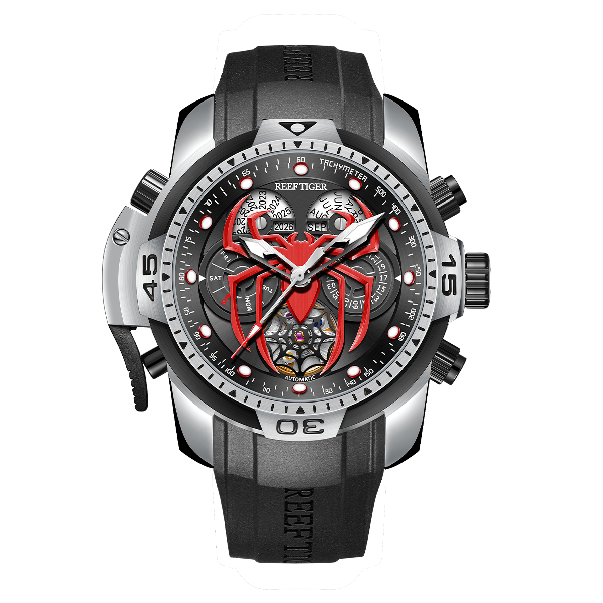 Reef Tiger Men's Aurora Spider Automatic Chronograph Watch Silver/Red image 0