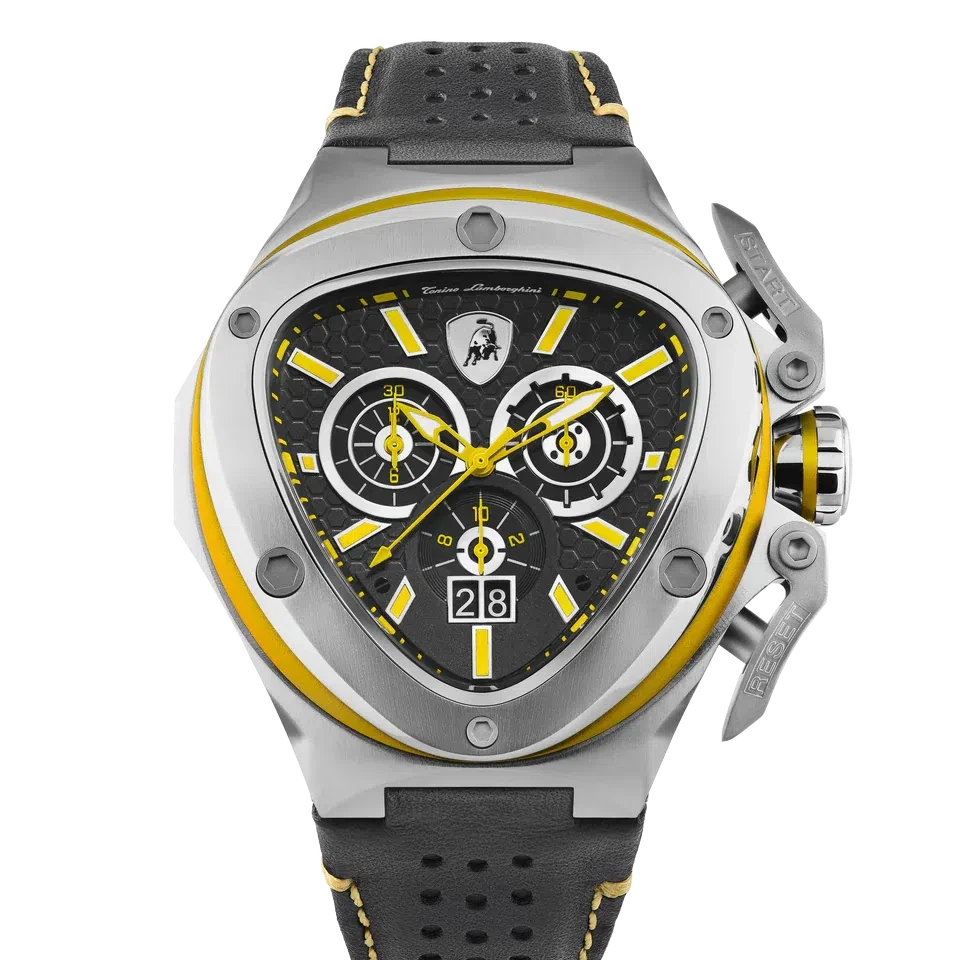 TONINO LAMBORGHINI Spyder X Leather Watch Silver / Yellow