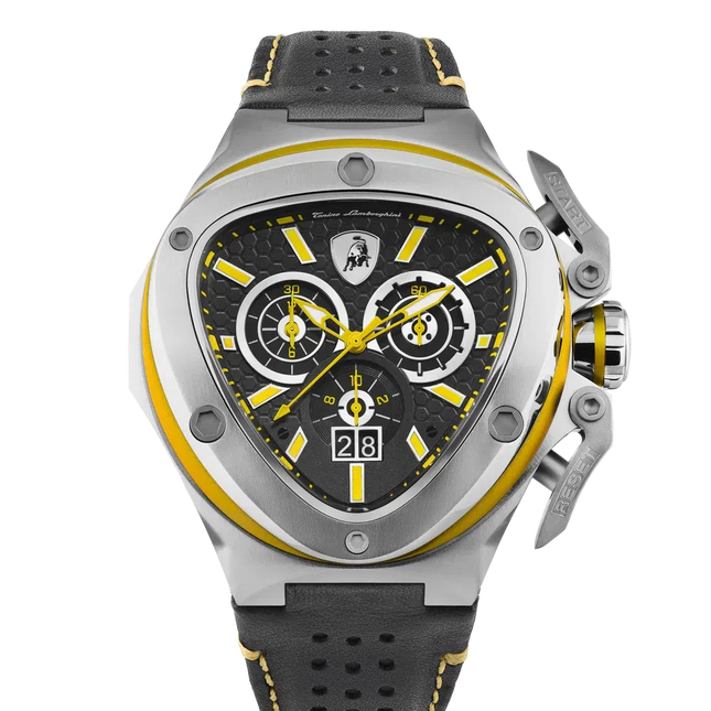 TONINO LAMBORGHINI Spyder X Leather Watch Silver / Yellow