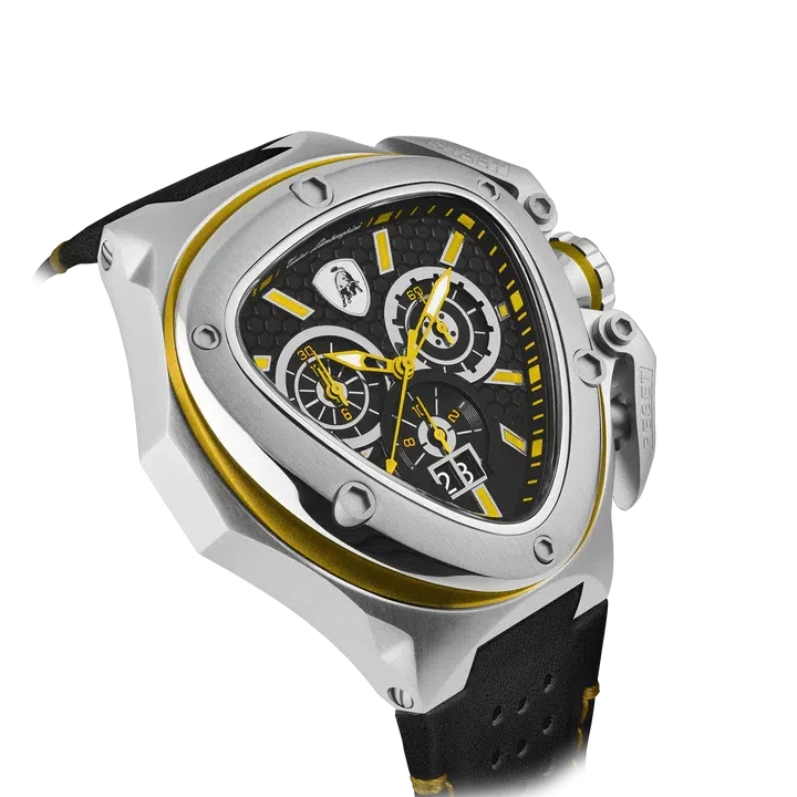 TONINO LAMBORGHINI Spyder X Leather Watch Silver / Yellow