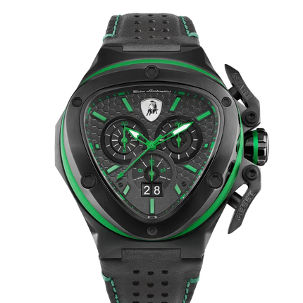 TONINO LAMBORGHINI Spyder X Leather Watch Black Green