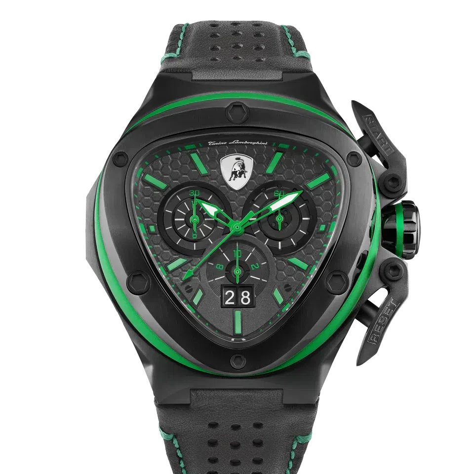 TONINO LAMBORGHINI Spyder X Leather Watch Black Green