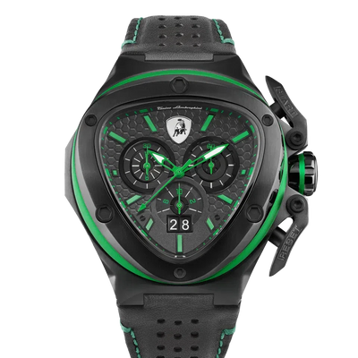 TONINO LAMBORGHINI Spyder X Leather Watch Black Green