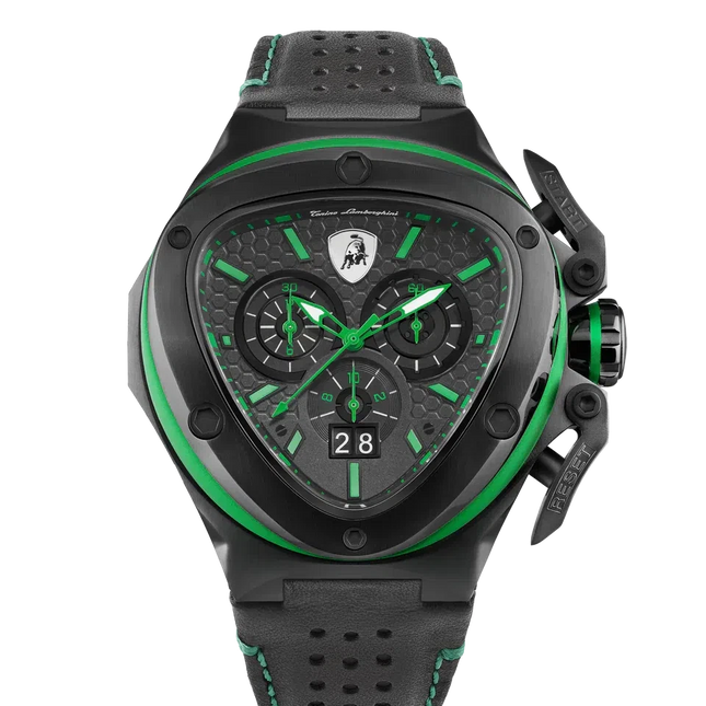 TONINO LAMBORGHINI Spyder X Leather Watch Black Green