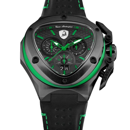 TONINO LAMBORGHINI Spyder X Leather Watch Black Green