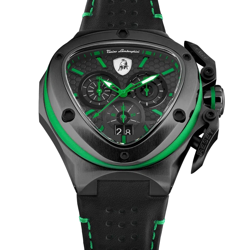 TONINO LAMBORGHINI Spyder X Leather Watch Black Green