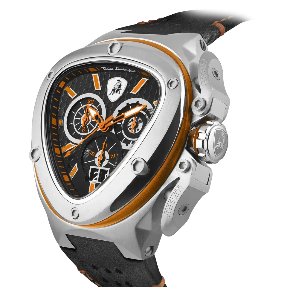 TONINO LAMBORGHINI Spyder X Leather Watch Silver / Orange