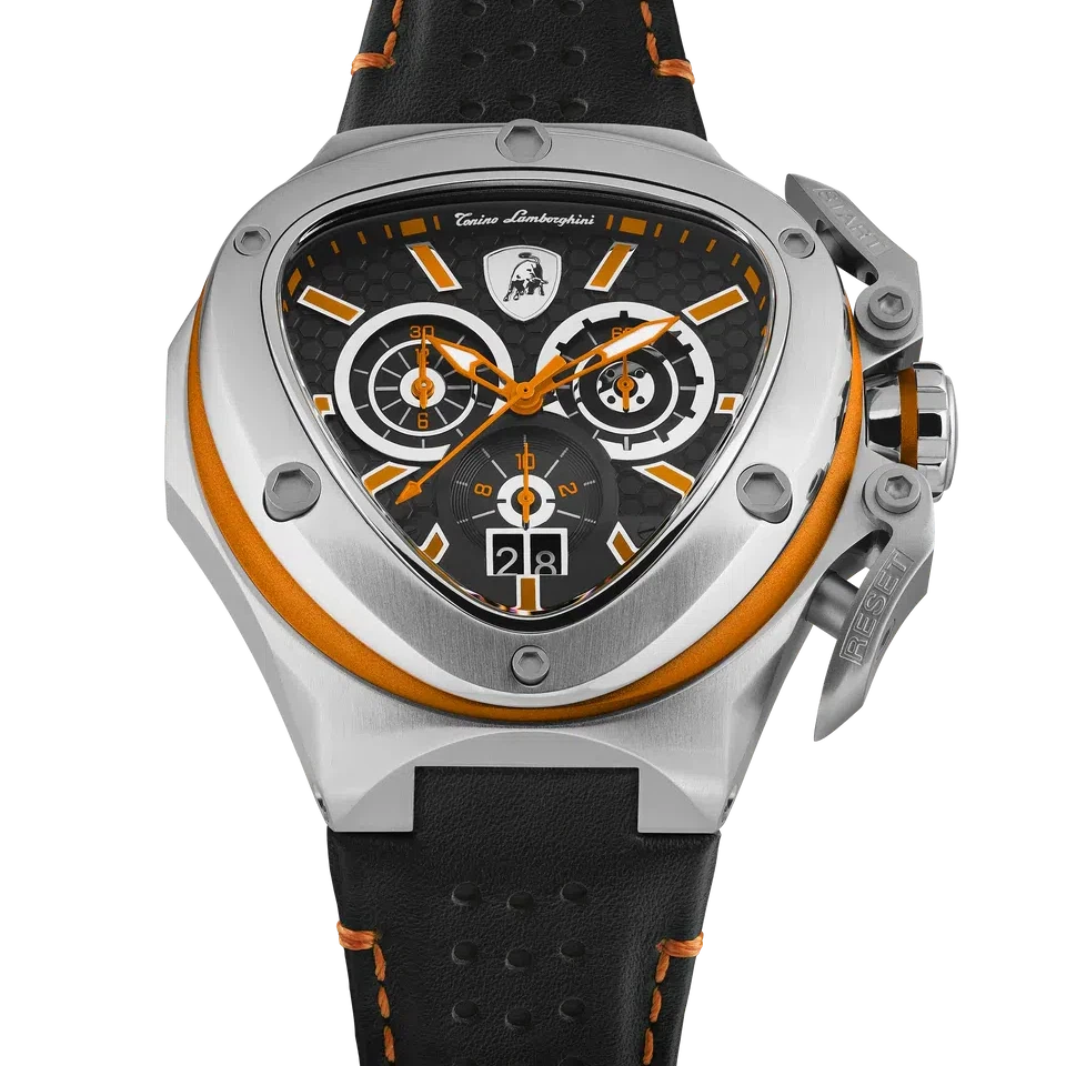 TONINO LAMBORGHINI Spyder X Leather Watch Silver / Orange