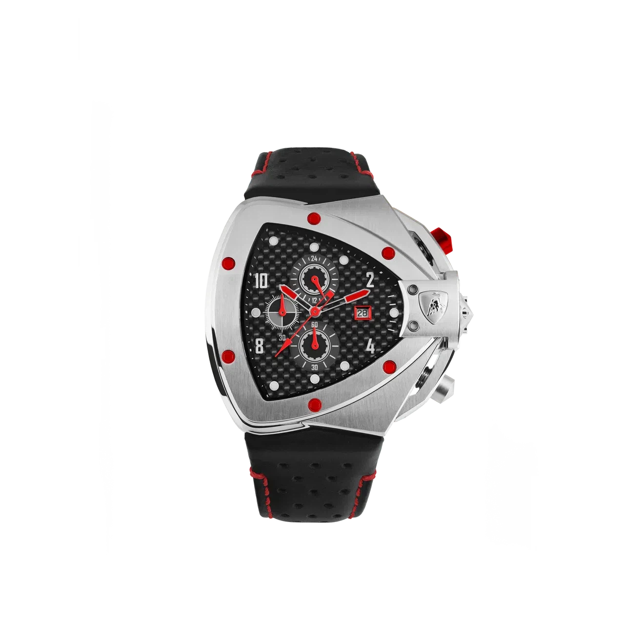 TONINO LAMBORGHINI Spyder H Leather Watch Silver / Red