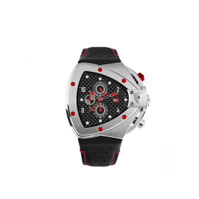 TONINO LAMBORGHINI Spyder H Leather Watch Silver / Red