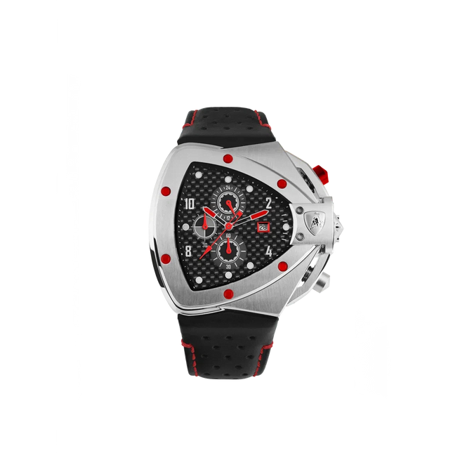 TONINO LAMBORGHINI Spyder H Leather Watch Silver / Red