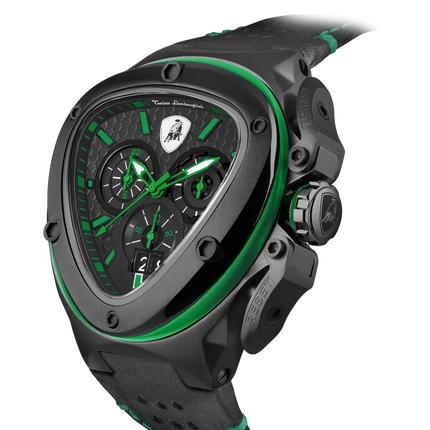 TONINO LAMBORGHINI Spyder X Leather Watch Black Green