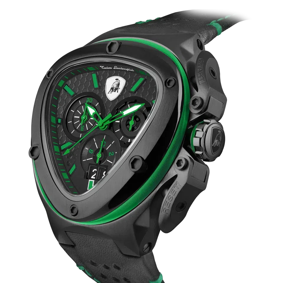 TONINO LAMBORGHINI Spyder X Leather Watch Black Green