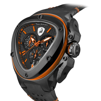 TONINO LAMBORGHINI Spyder X Leather Watch Black / Orange