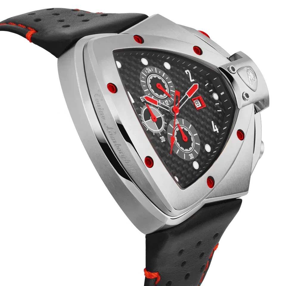 TONINO LAMBORGHINI Spyder H Leather Watch Silver / Red