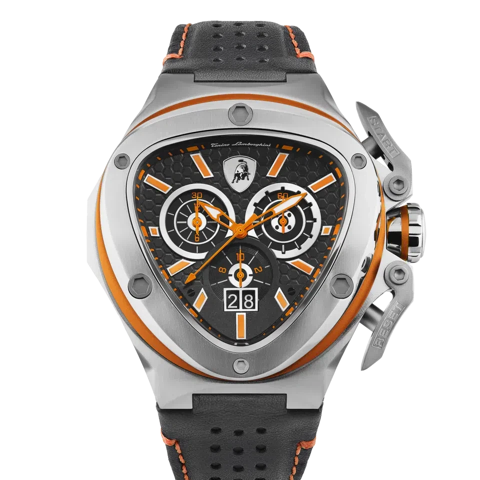 TONINO LAMBORGHINI Spyder X Leather Watch Silver / Orange